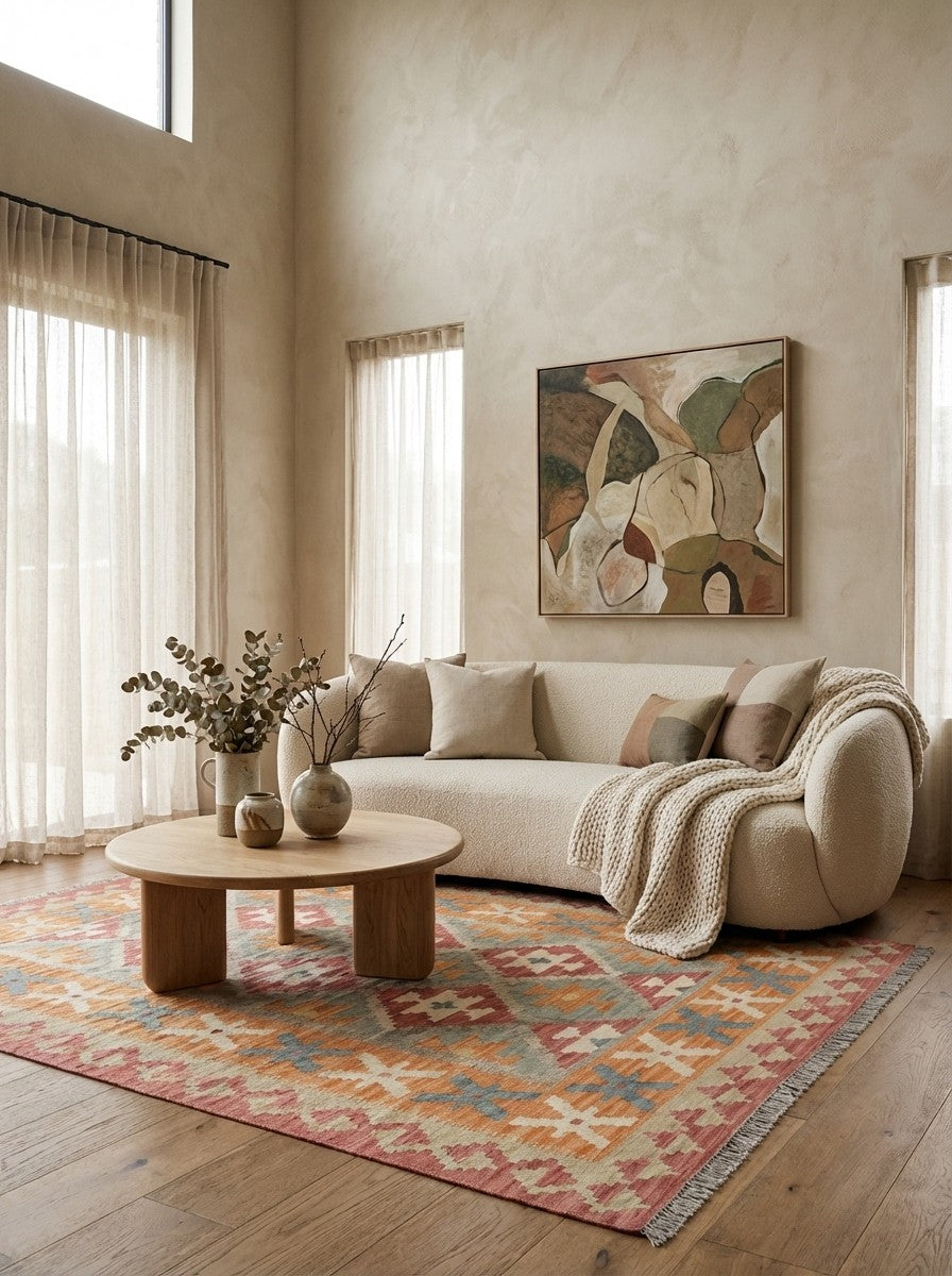 Kelim Gashgai — Handmade, 149x203 cm, Beige, 100% Virgin Wool | Detail view