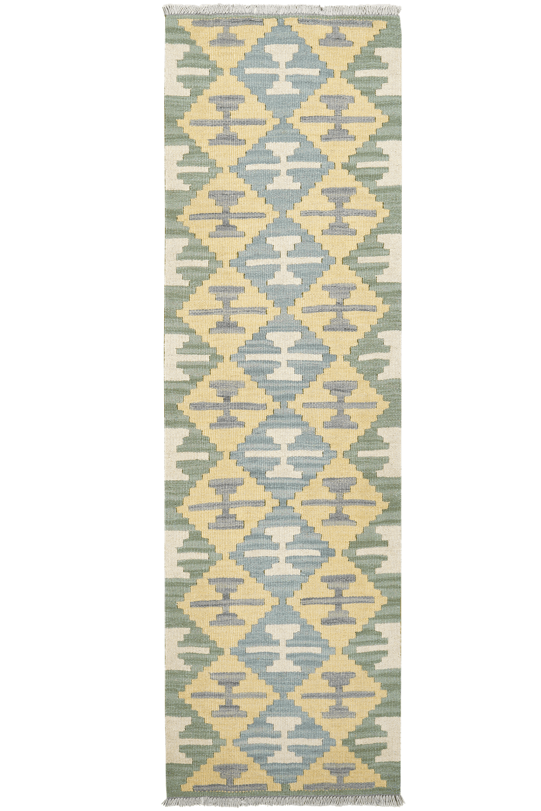 Kelim Gashgai — Handmade, 59x198 cm, Yellow, 100% Virgin Wool | Main view