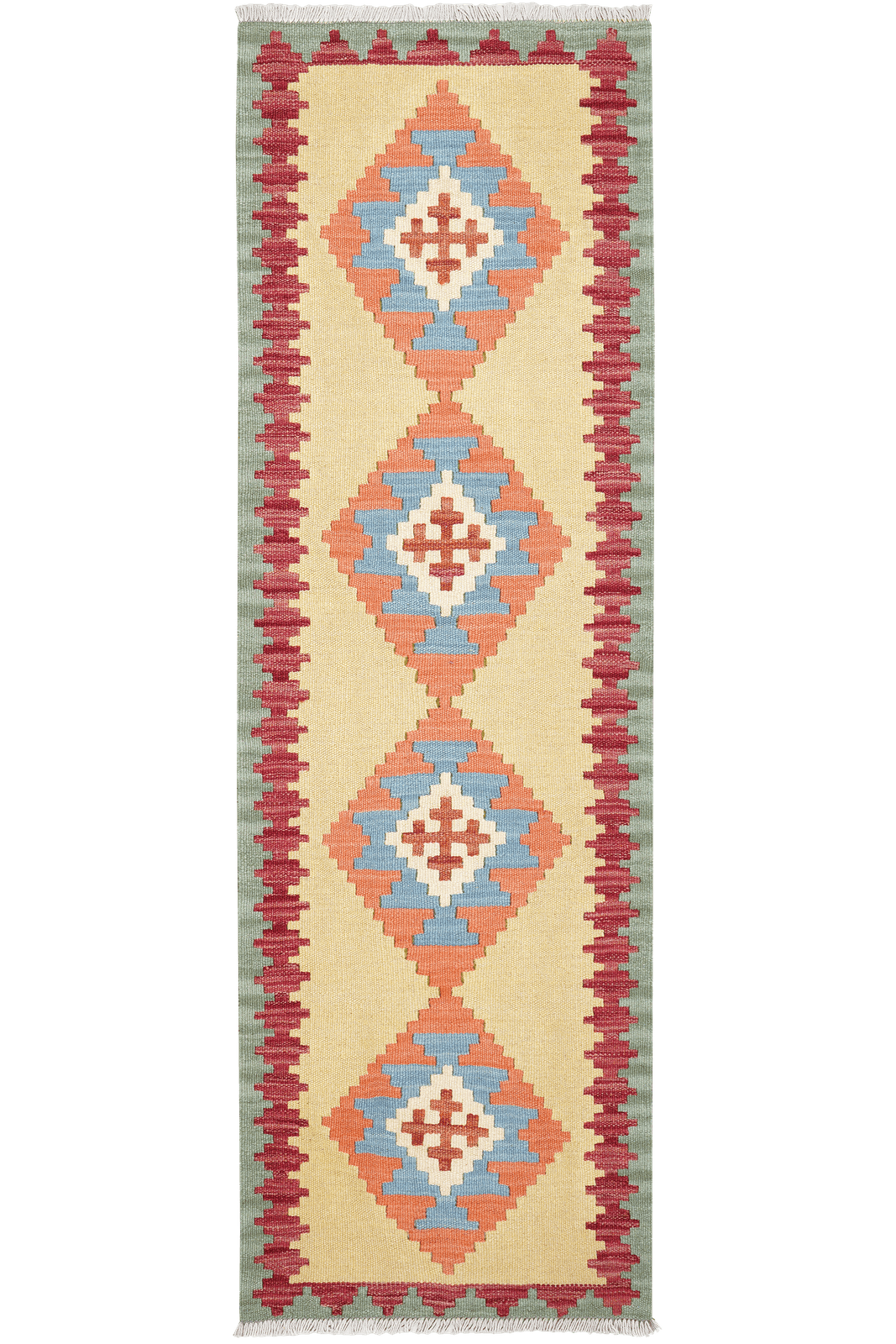 Kelim Gashgai — Handmade, 59x185 cm, Yellow, 100% Virgin Wool | Main view