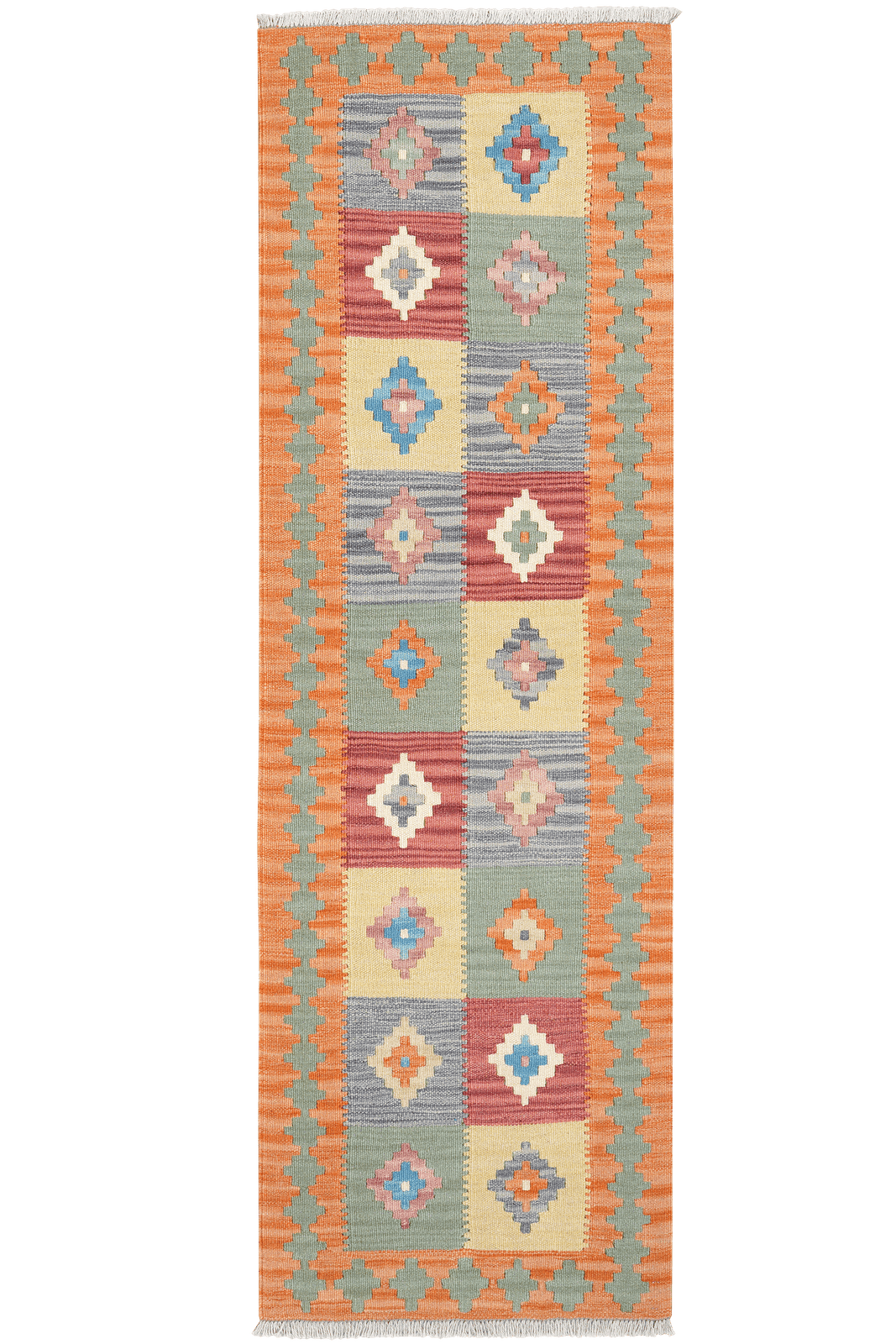 Kelim Gashgai — Handmade, 62x197 cm, Orange, 100% Virgin Wool | Main view
