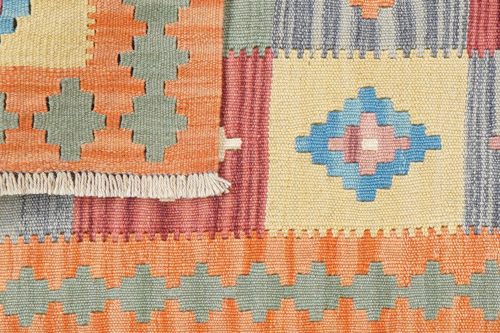 Kelim Gashgai — Handmade, 62x197 cm, Orange, 100% Virgin Wool | View 6