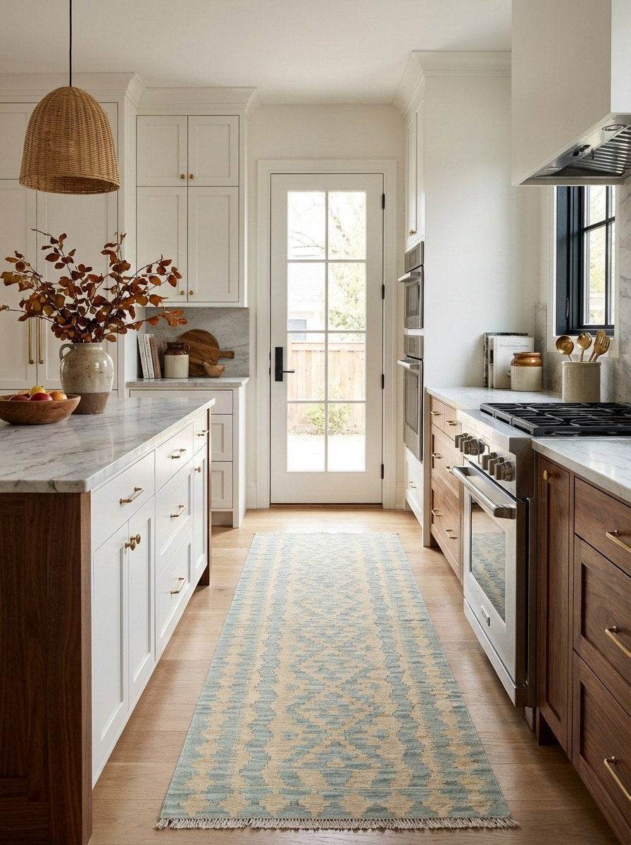 Kelim Gashgai — Handgefertigt, 252x85 cm, Beige, 100% Virgin Wool | Back view