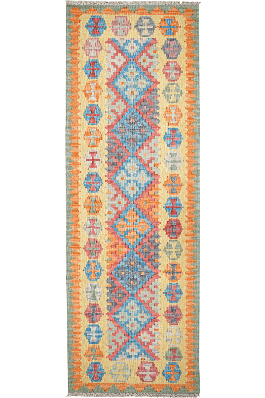 Kelim Gashgai — Handmade, 85x252 cm, Yellow, 100% Virgin Wool | Main view