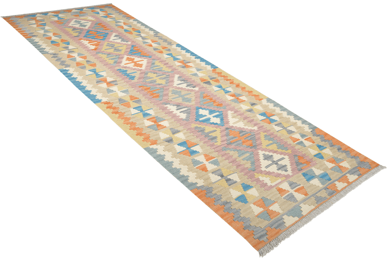 Kelim Gashgai — Handmade, 85x297 cm, Pink, 100% Virgin Wool | View 4