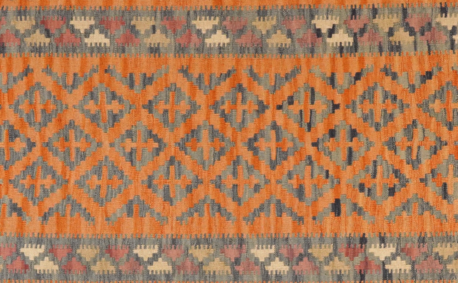Kelim Gashgai — Handmade, 86x403 cm, Orange, 100% Virgin Wool | View 4