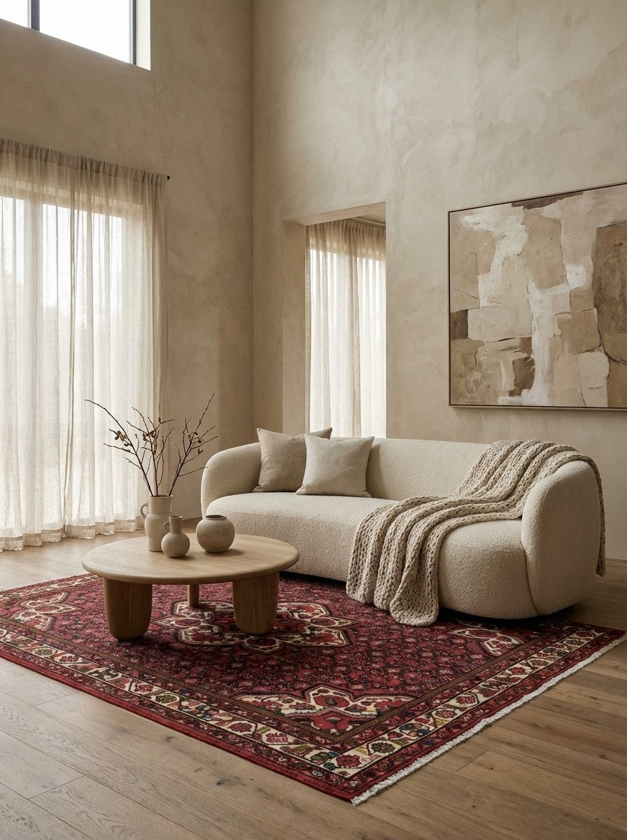 Hosseinabad — Hand-knotted, 153x208 cm, Red, 100% Virgin Wool | Detail view