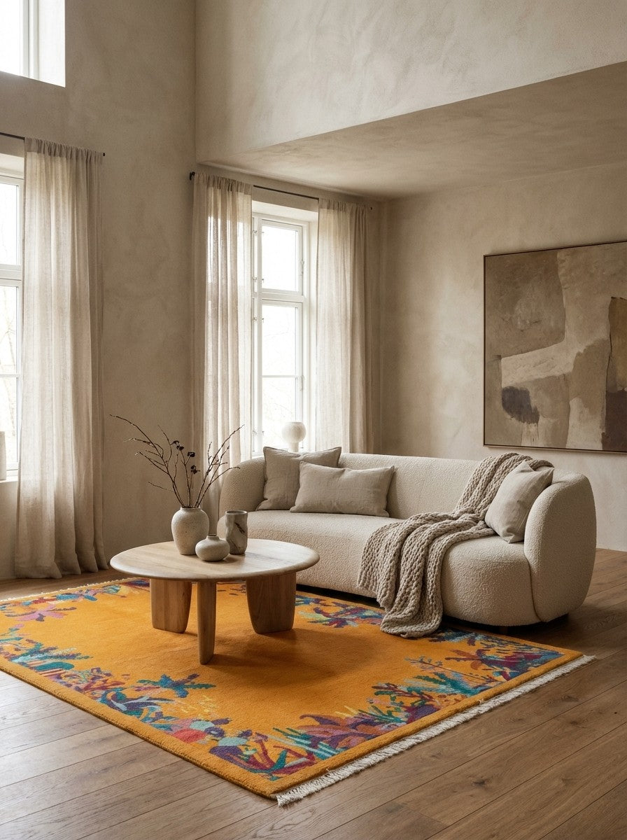 Nepal Sita — Hand-knotted, 120x180 cm, Orange, 100% Virgin Wool | Detail view