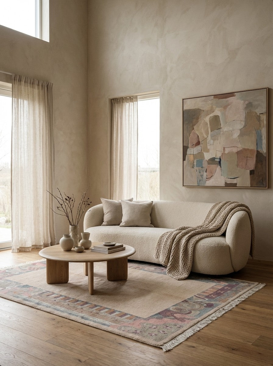 Nepal Asha — Hand-knotted, 172x222 cm, Beige, 100% Virgin Wool | Detail view