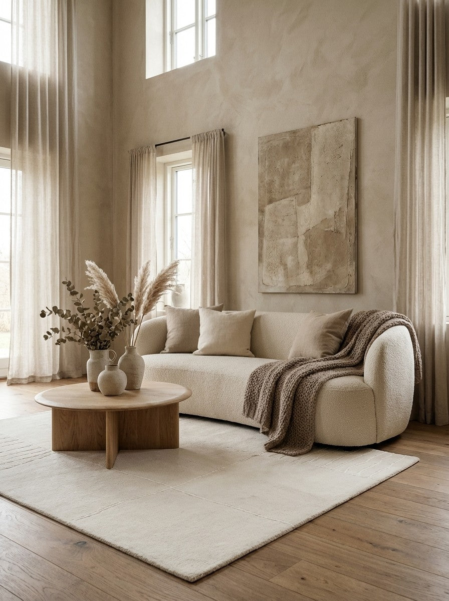 Nepal — Hand-knotted, 145x207 cm, Beige, 100% Virgin Wool | Detail view