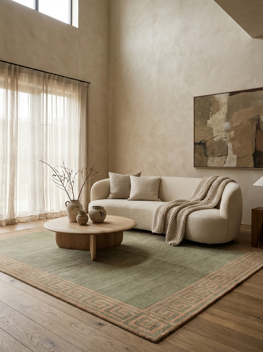 Nepal Mara — Hand-knotted, 150x202 cm, Green, 100% Virgin Wool | Detail view