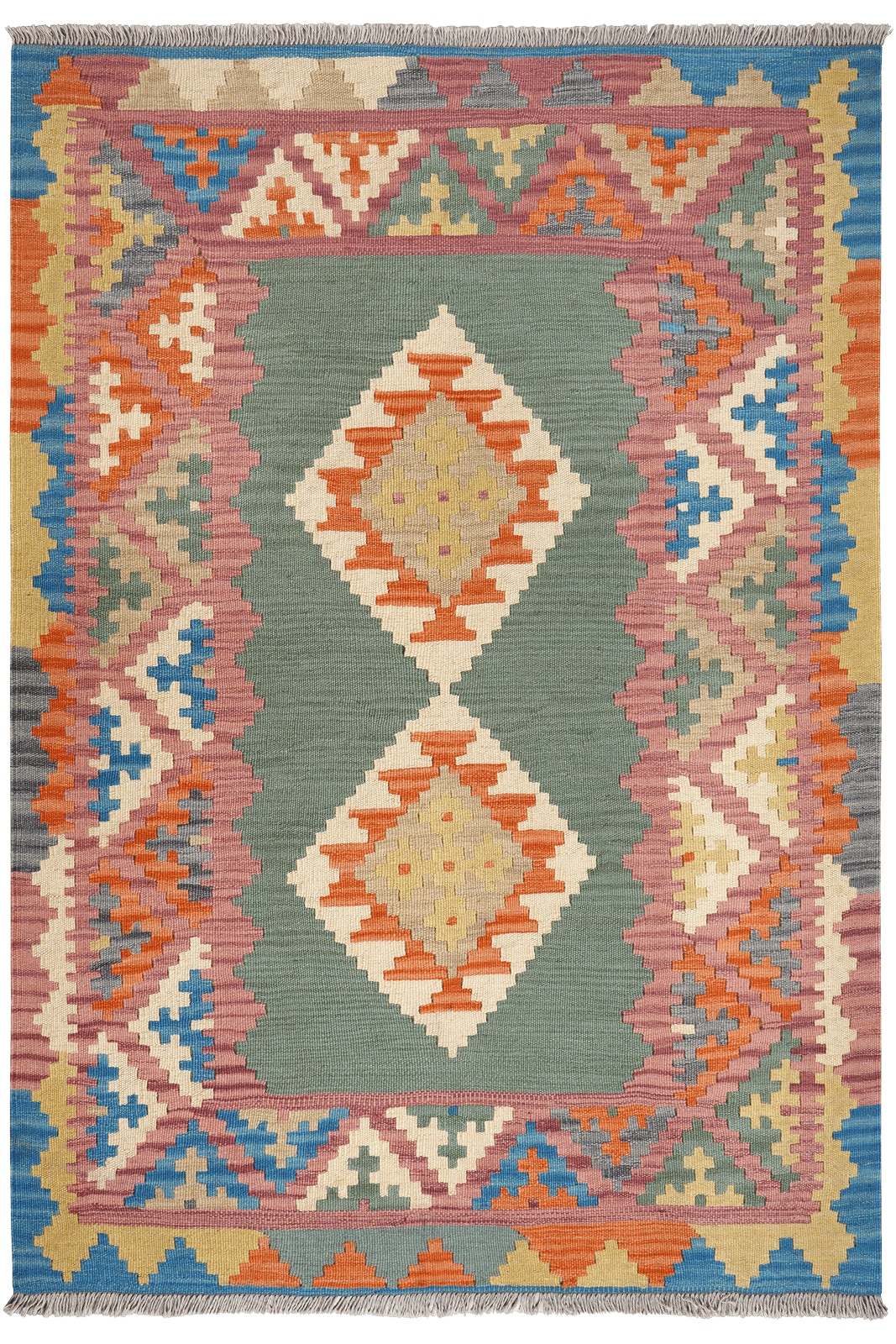 Kelim Gashgai — Handmade, 124x180 cm, Green, 100% Virgin Wool | Main view