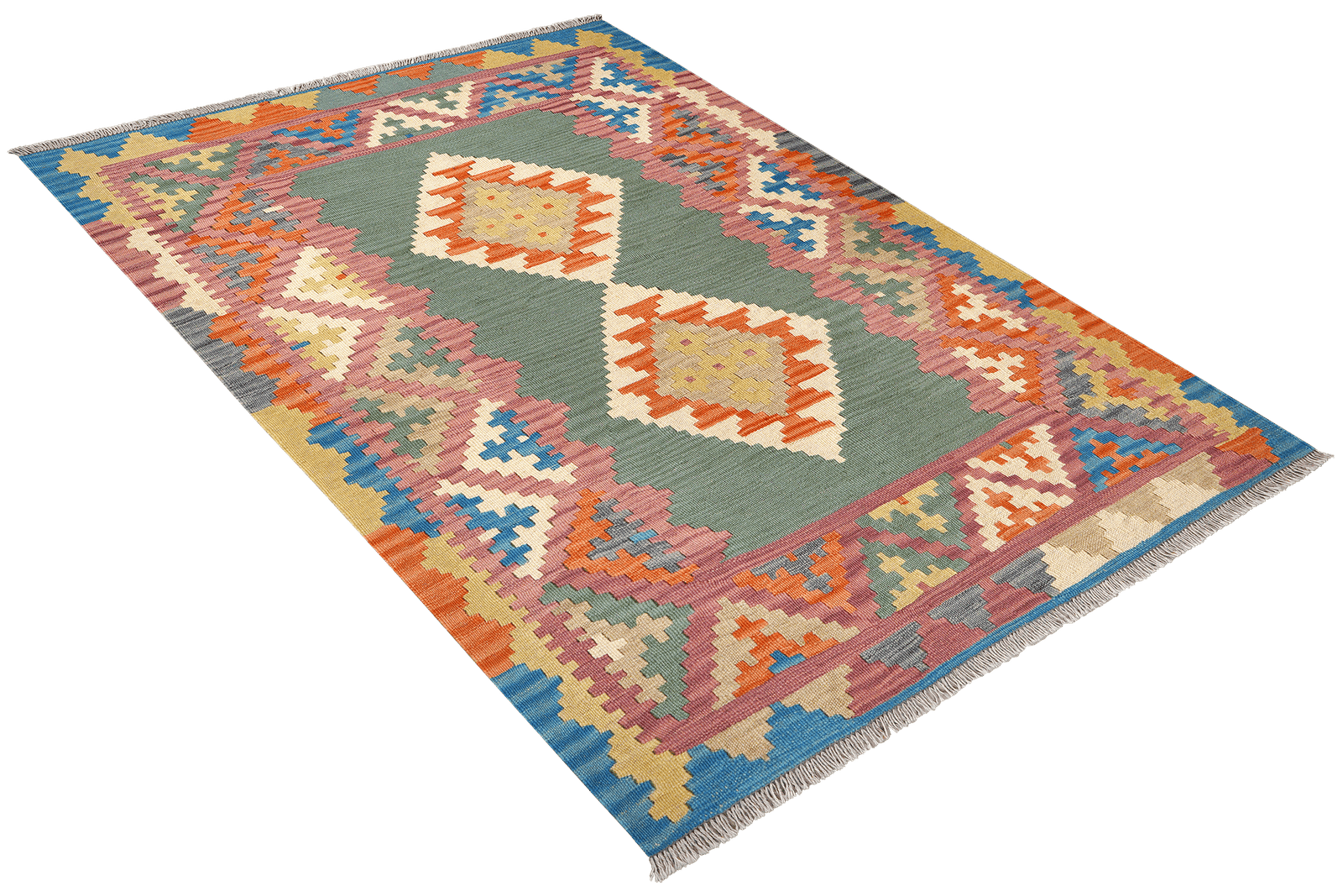Kelim Gashgai — Handmade, 124x180 cm, Green, 100% Virgin Wool | View 4