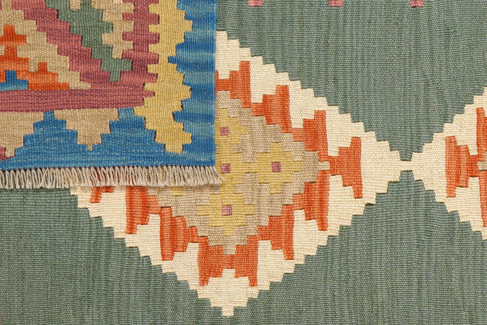 Kelim Gashgai — Handmade, 124x180 cm, Green, 100% Virgin Wool | View 6