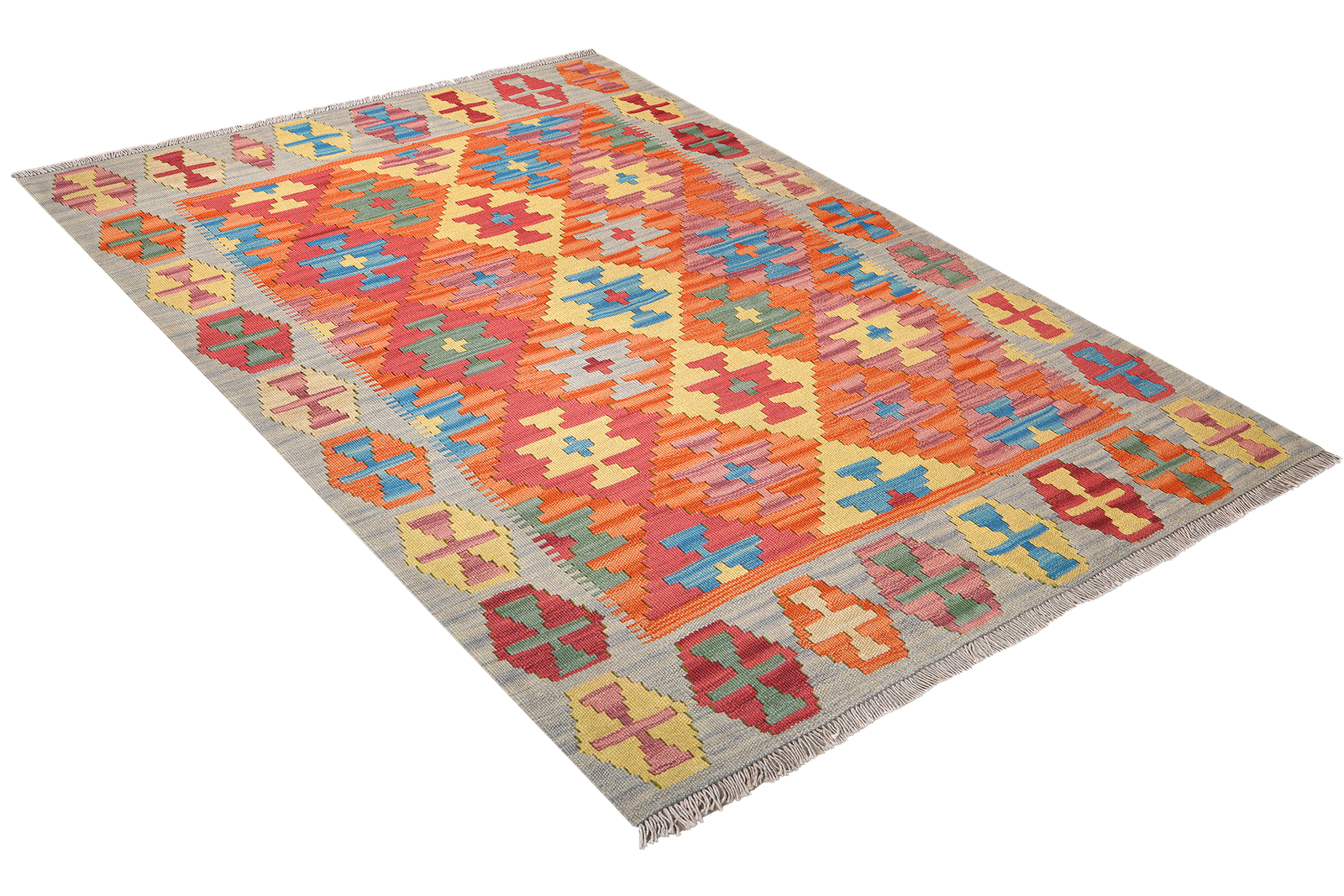Kelim Gashgai — Handmade, 132x176 cm, Red, 100% Virgin Wool | View 4