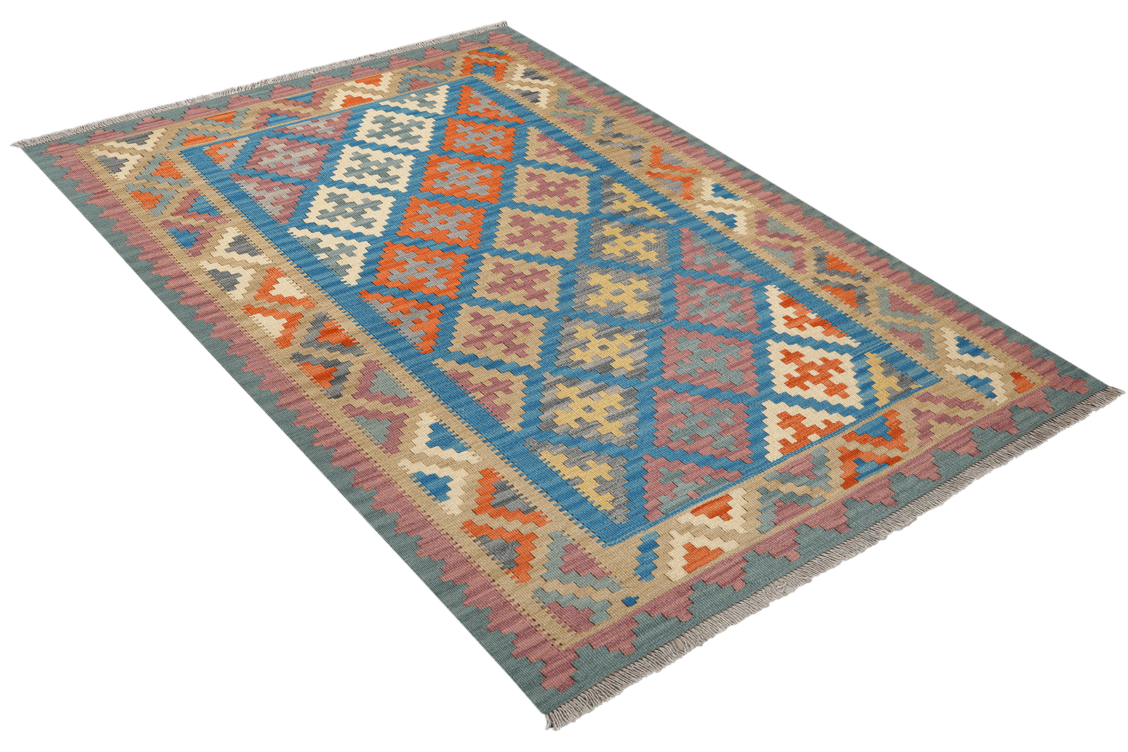 Kelim Gashgai — Handmade, 128x176 cm, Blue, 100% Virgin Wool | View 4