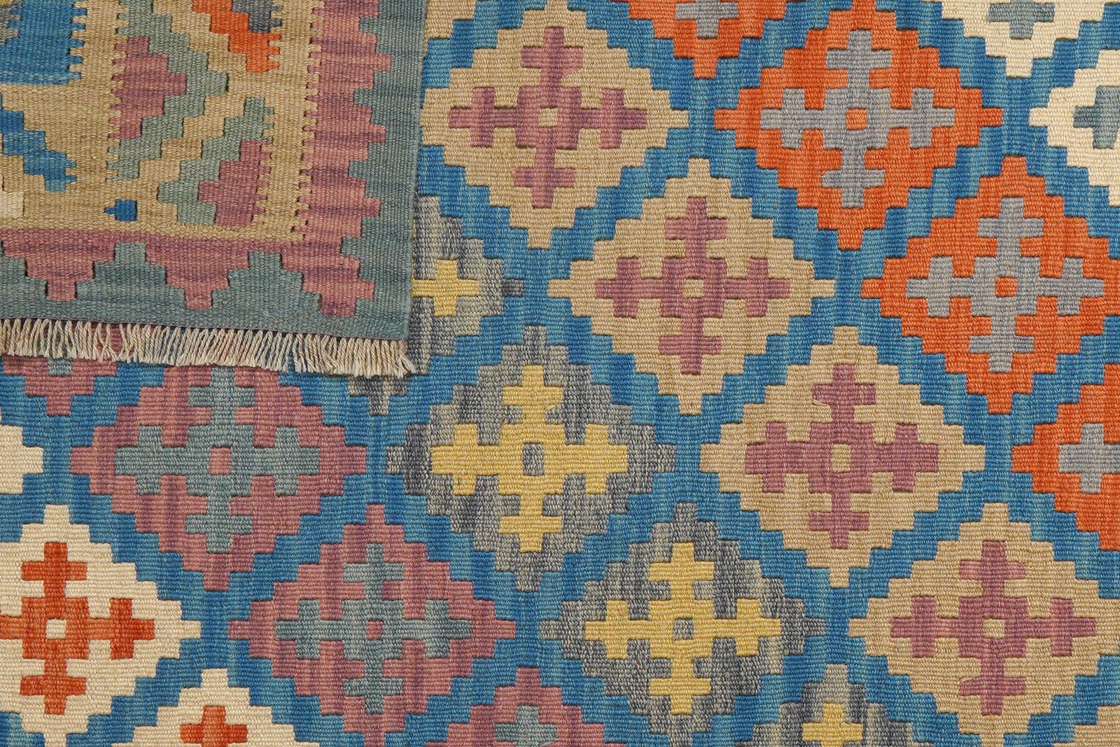 Kelim Gashgai — Handmade, 128x176 cm, Blue, 100% Virgin Wool | View 6