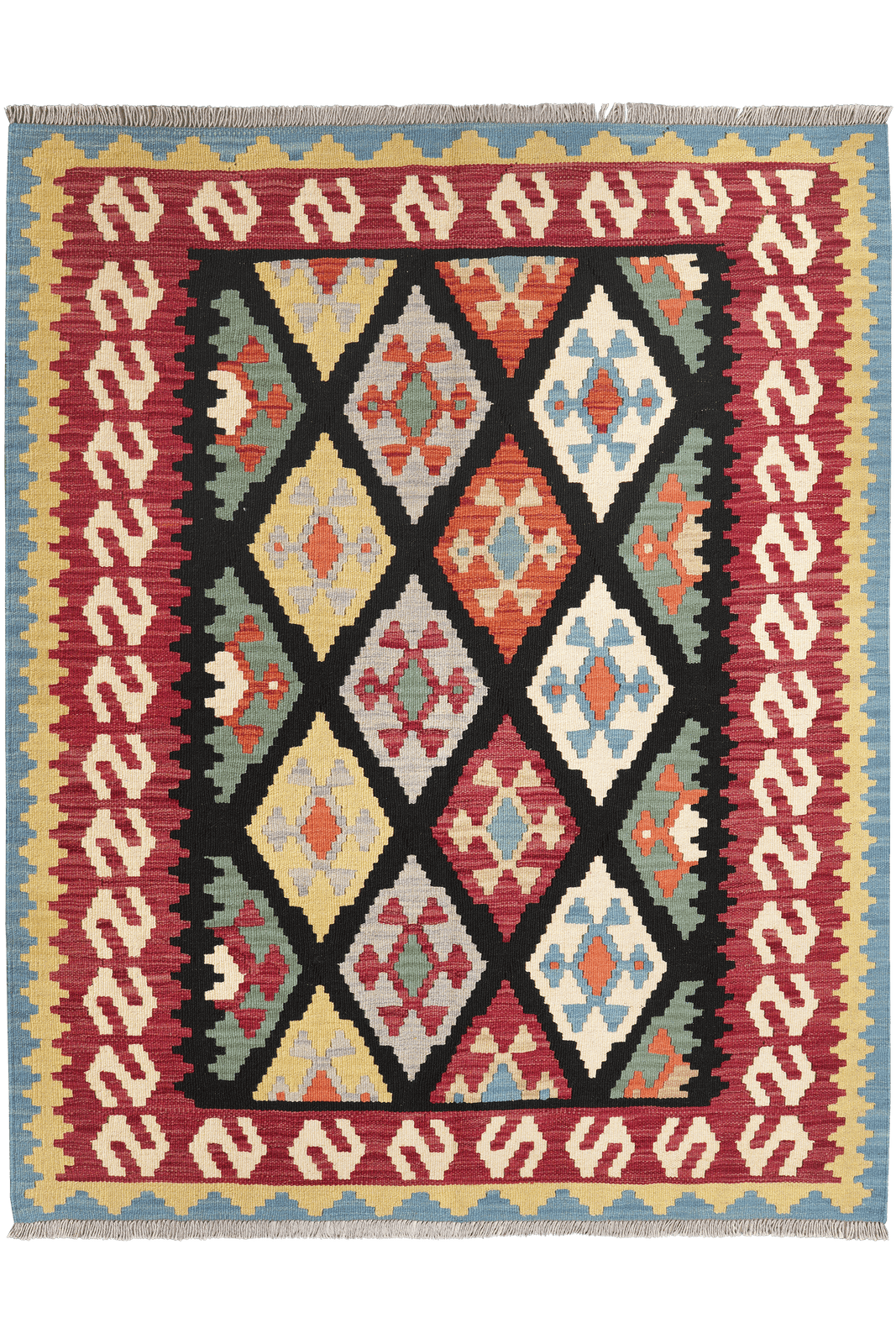Kelim Gashgai — Handmade, 158x197 cm, Black, 100% Virgin Wool | Main view