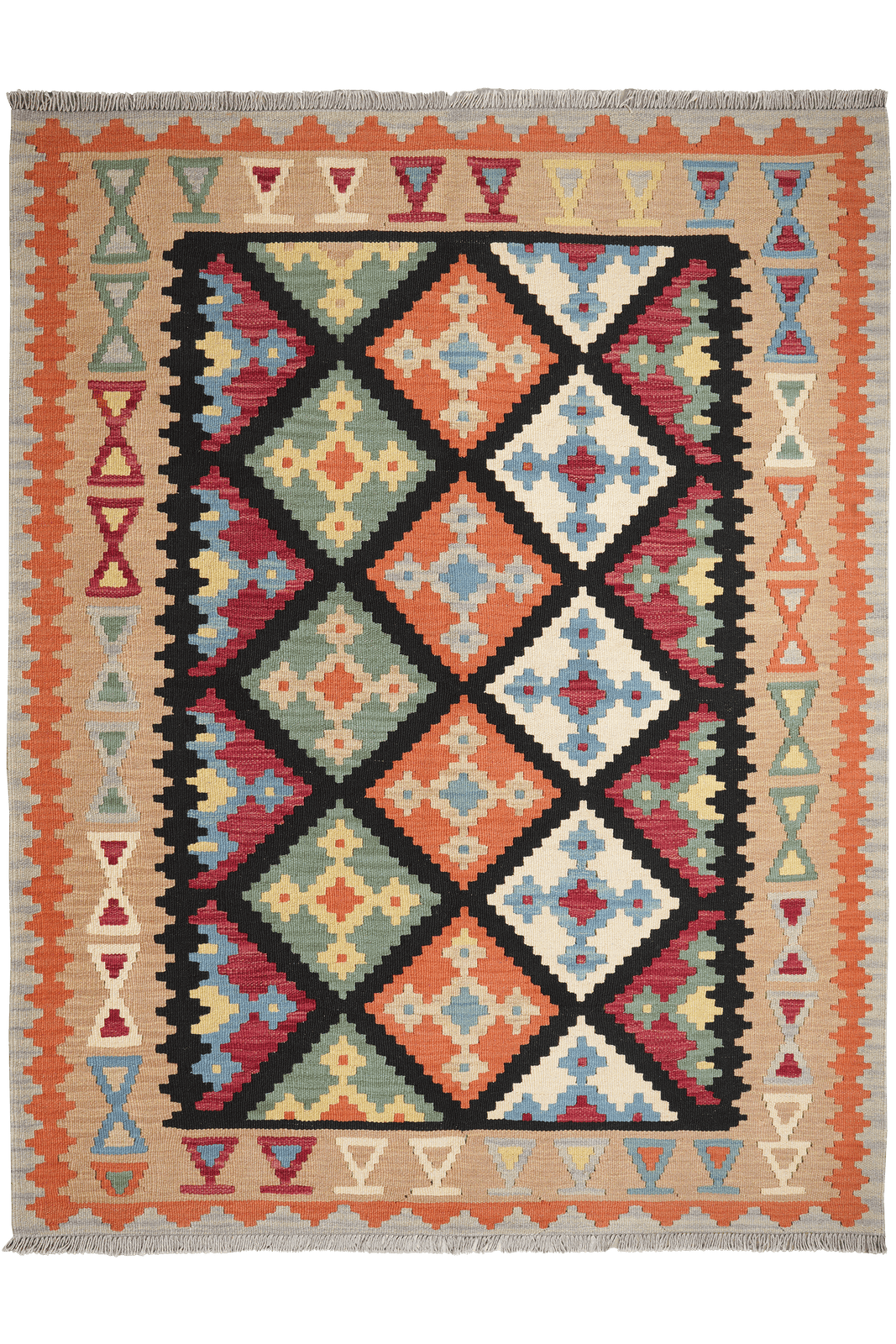 Kelim Gashgai — Handmade, 157x202 cm, Black, 100% Virgin Wool | Main view