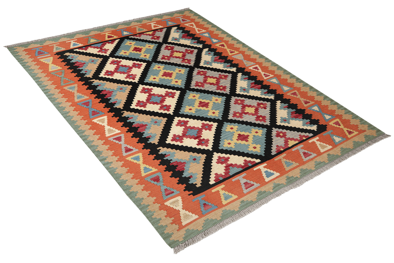 Kelim Gashgai — Handmade, 159x195 cm, Black, 100% Virgin Wool | View 4