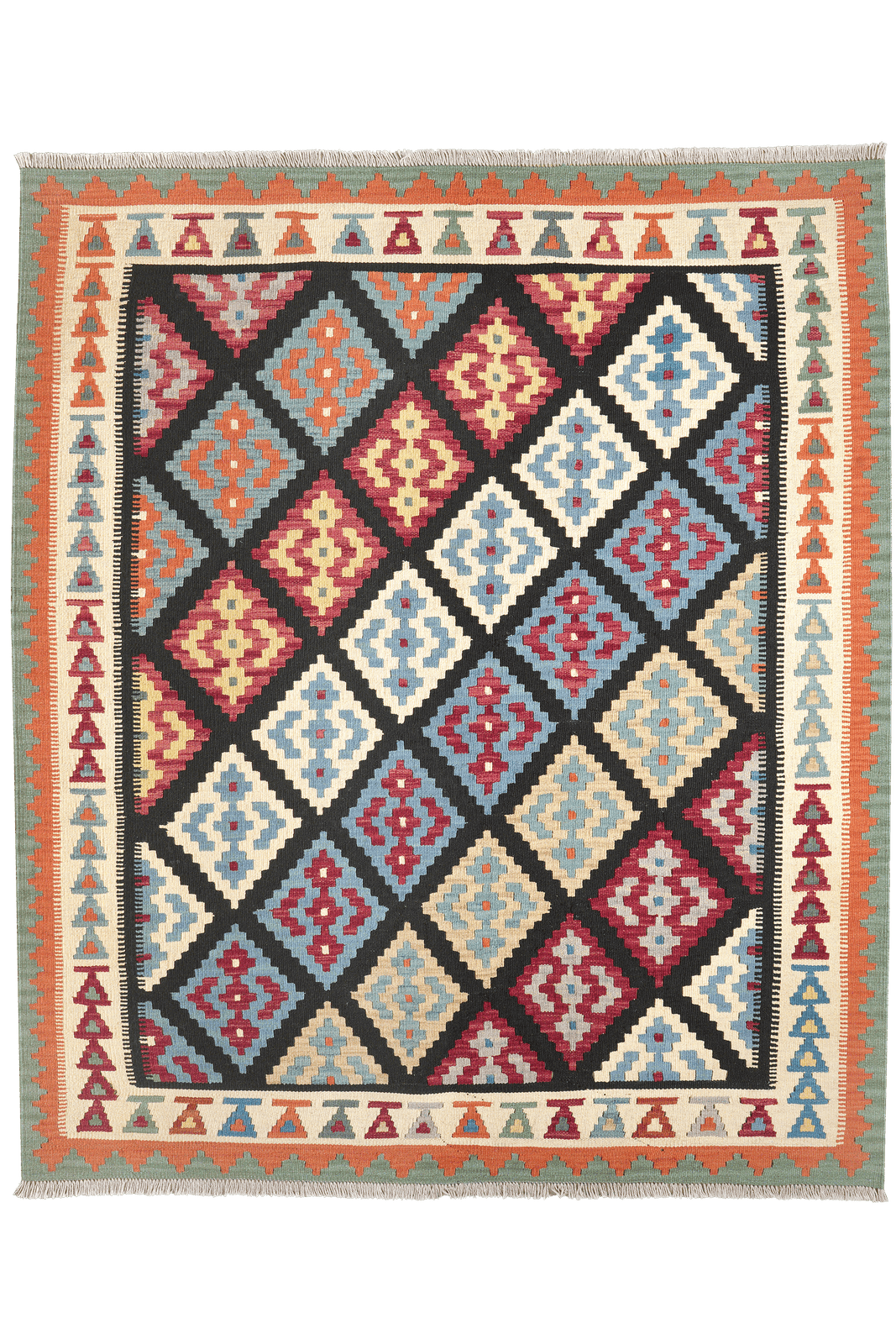 Kelim Gashgai — Handmade, 170x198 cm, Black, 100% Virgin Wool | Main view