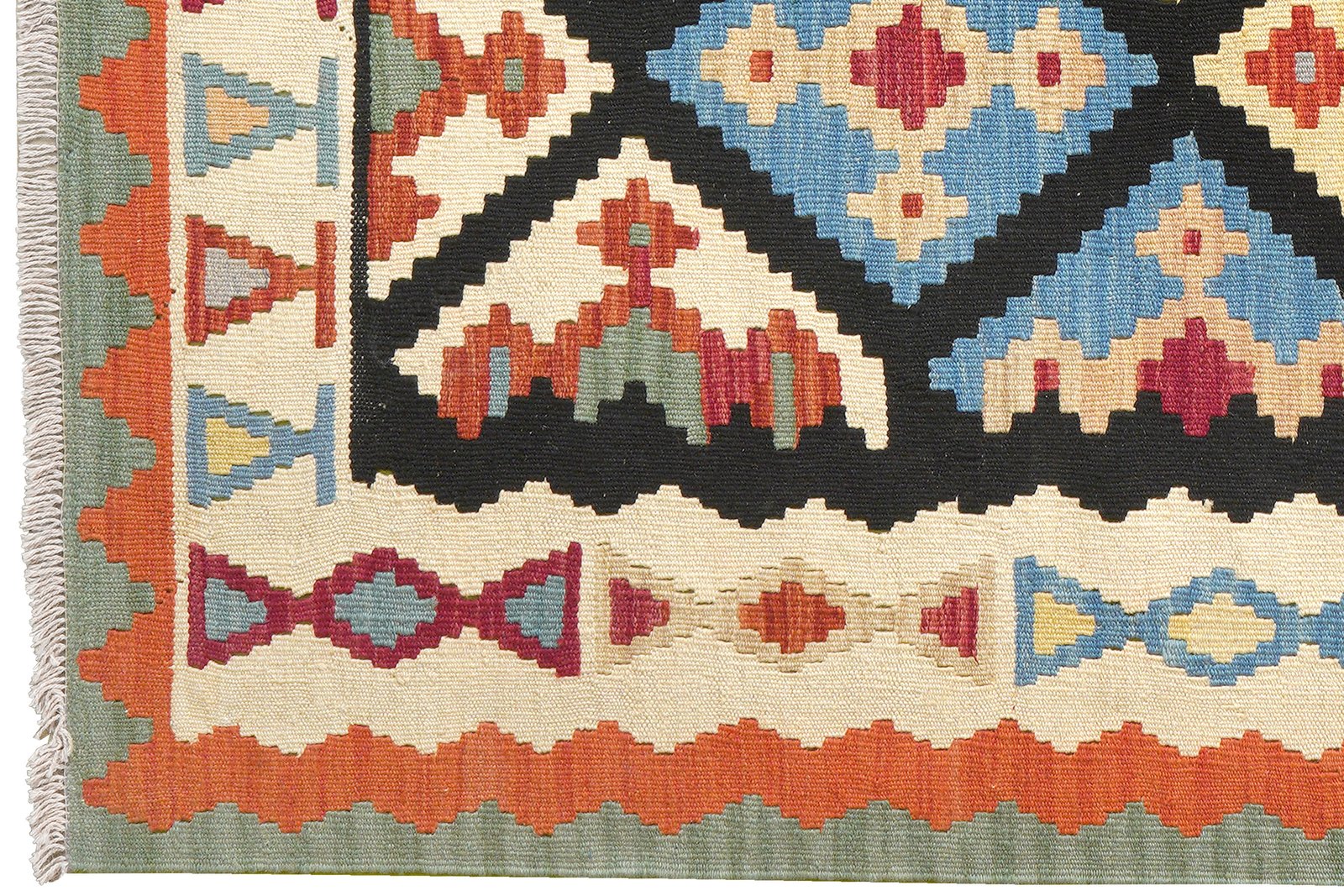 Kelim Gashgai — Handmade, 161x201 cm, Black, 100% Virgin Wool | View 3