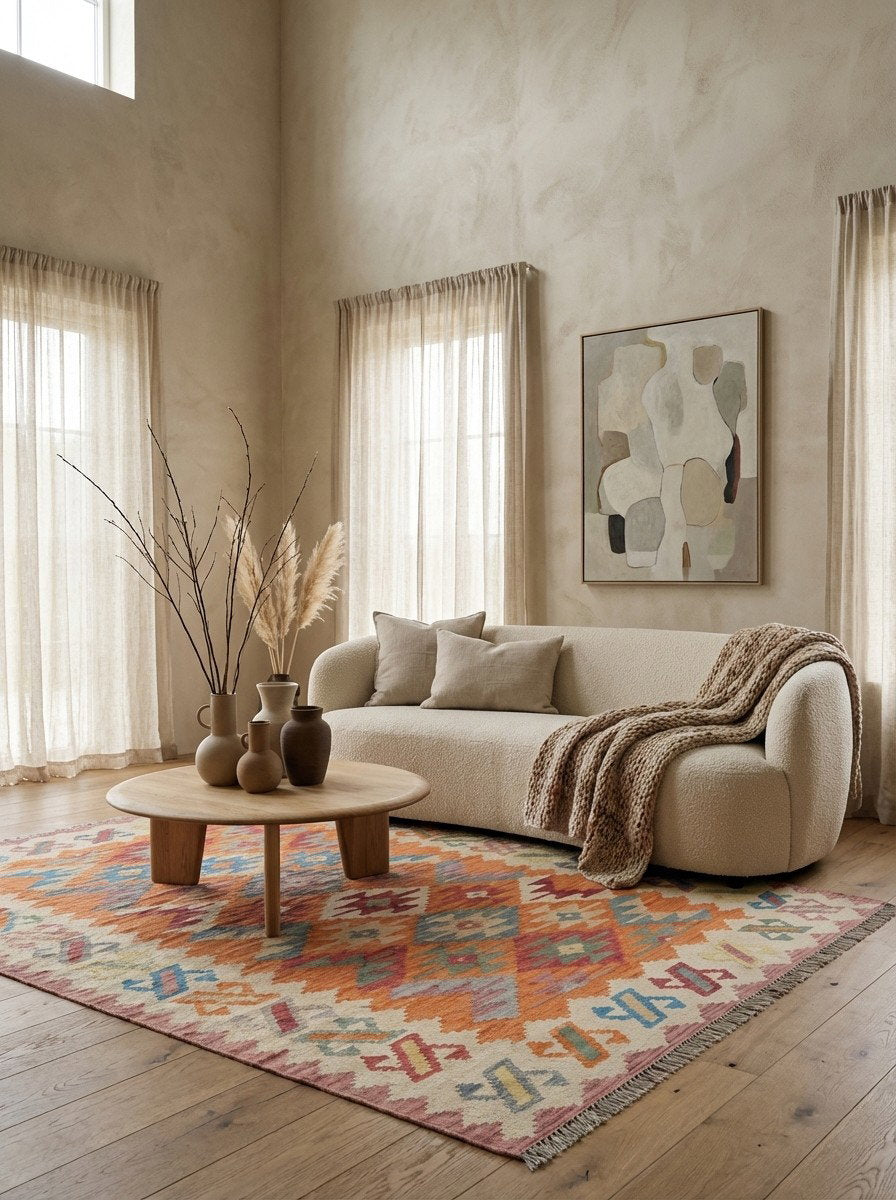 Kelim Gashgai — Handgefertigt, 240x171 cm, Beige, 100% Virgin Wool | Detail view