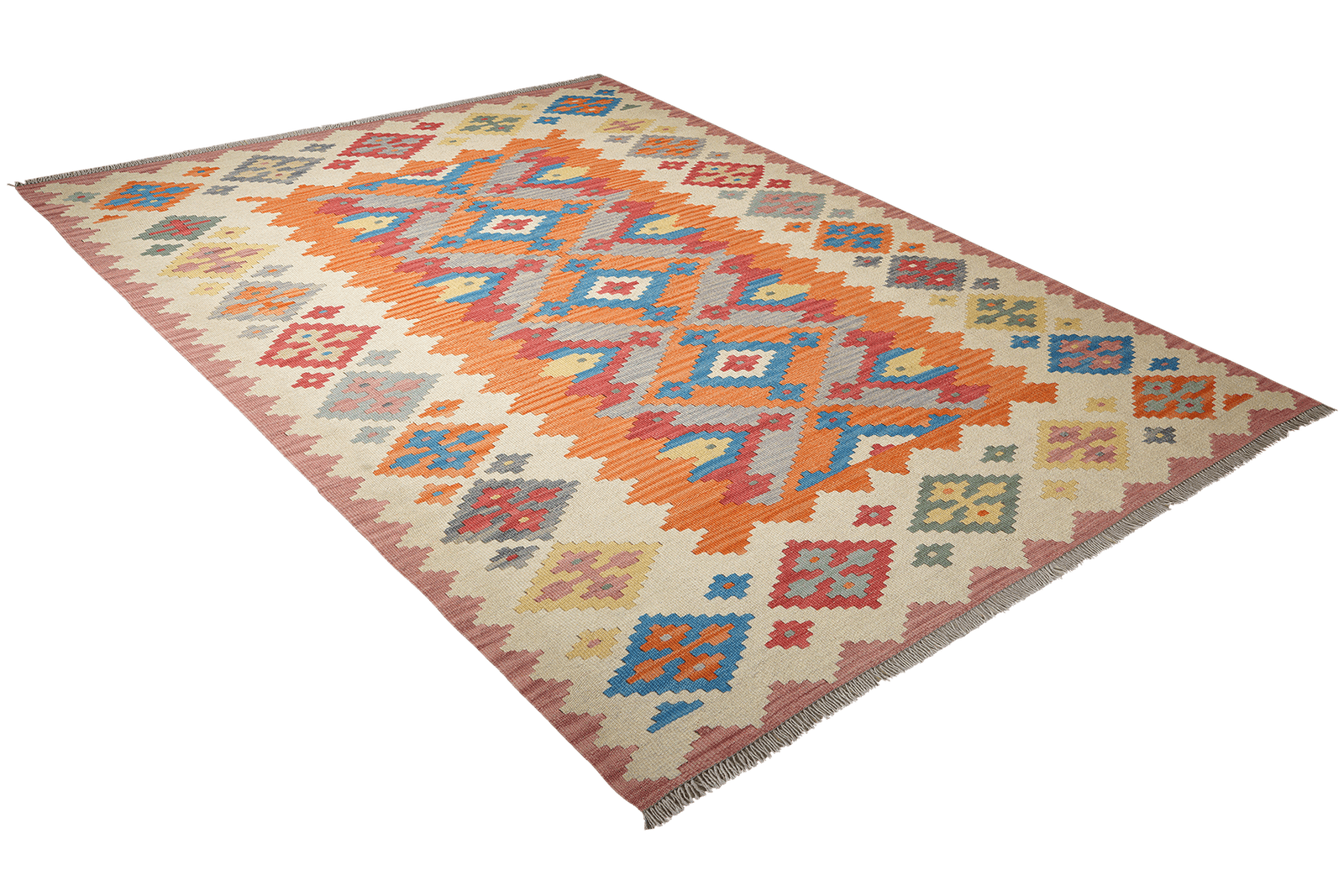 Kelim Gashgai — Handmade, 173x238 cm, Orange, 100% Virgin Wool | View 4