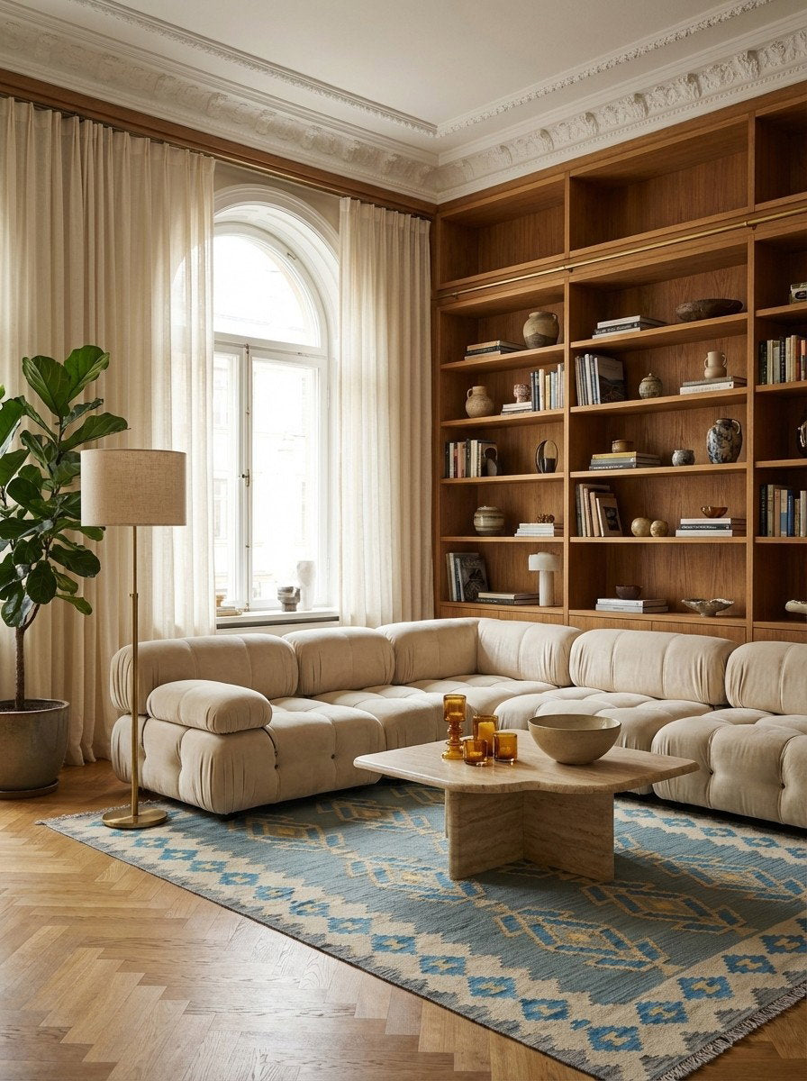 Kelim Gashgai — Handgefertigt, 241x176 cm, Beige, 100% Virgin Wool | Back view