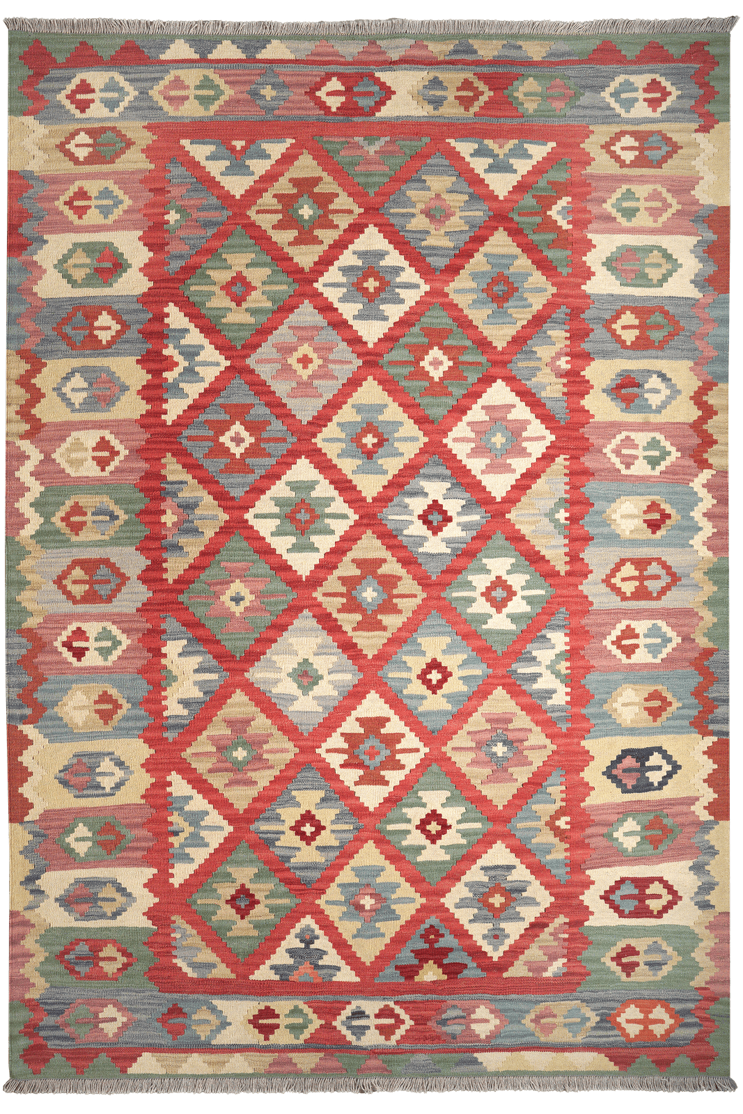 Kelim Gashgai — Handmade, 179x256 cm, Red, 100% Virgin Wool | Main view
