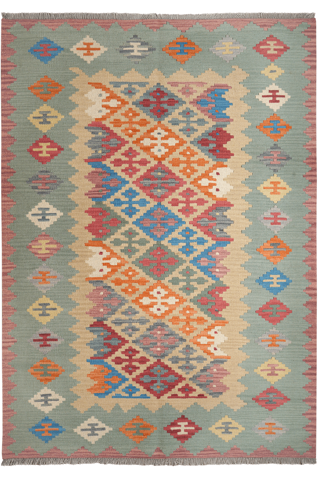 Kelim Gashgai — Handmade, 170x238 cm, Beige, 100% Virgin Wool | Main view