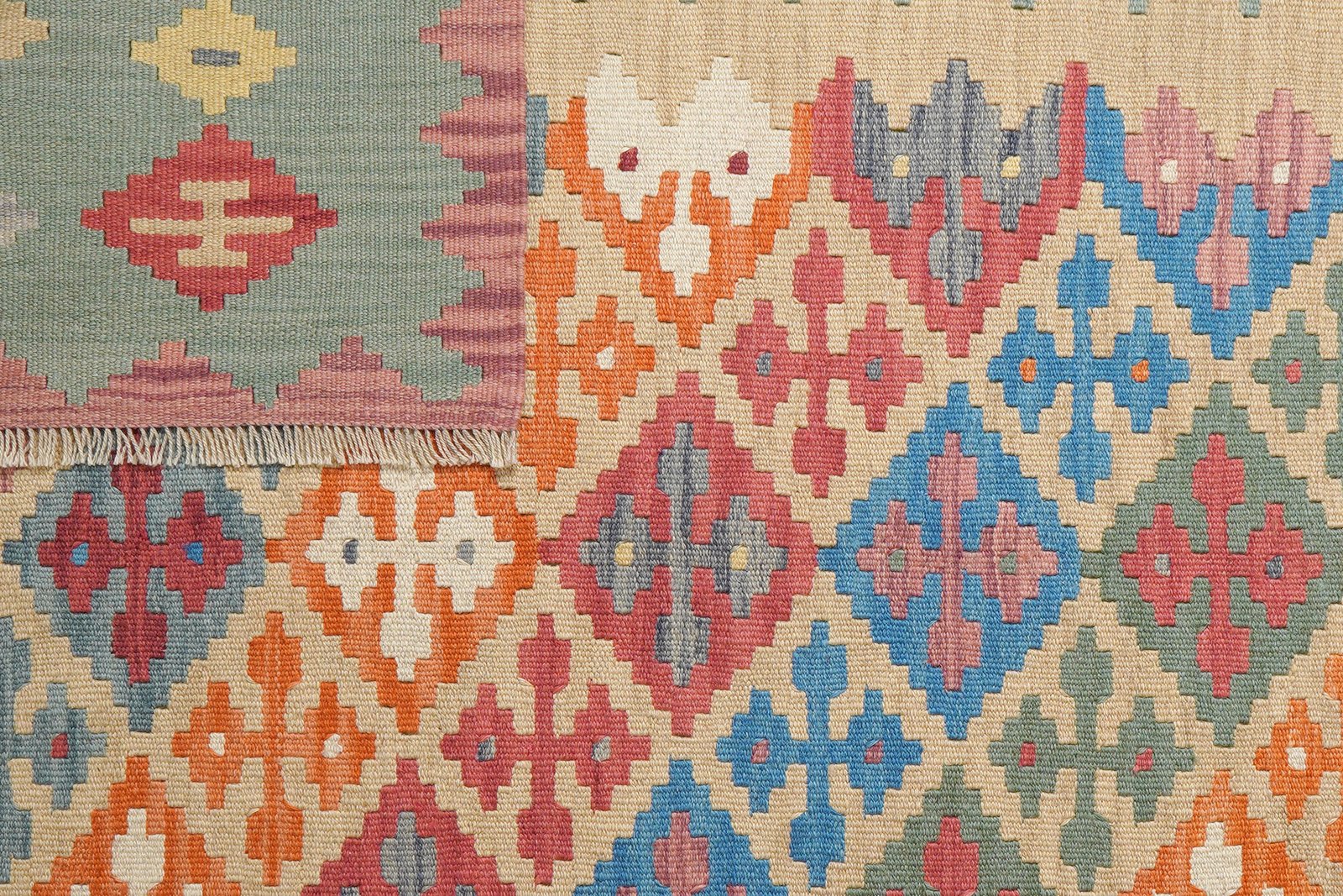 Kelim Gashgai — Handmade, 170x238 cm, Beige, 100% Virgin Wool | View 6