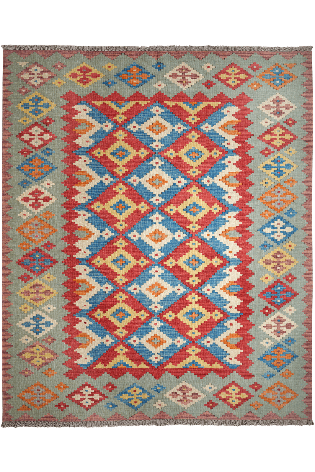 Kelim Gashgai — Handmade, 205x245 cm, Red, 100% Virgin Wool | Main view
