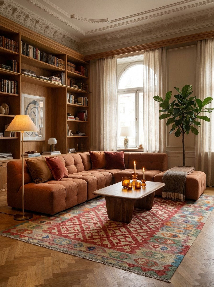 Kelim Gashgai — Handgefertigt, 251x174 cm, Bunt, 100% Virgin Wool | Back view