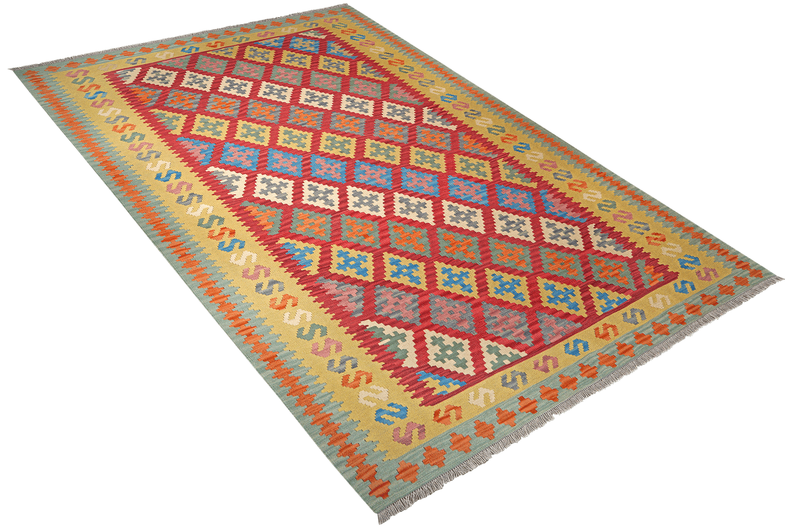 Kelim Gashgai — Handmade, 208x301 cm, Red, 100% Virgin Wool | View 4