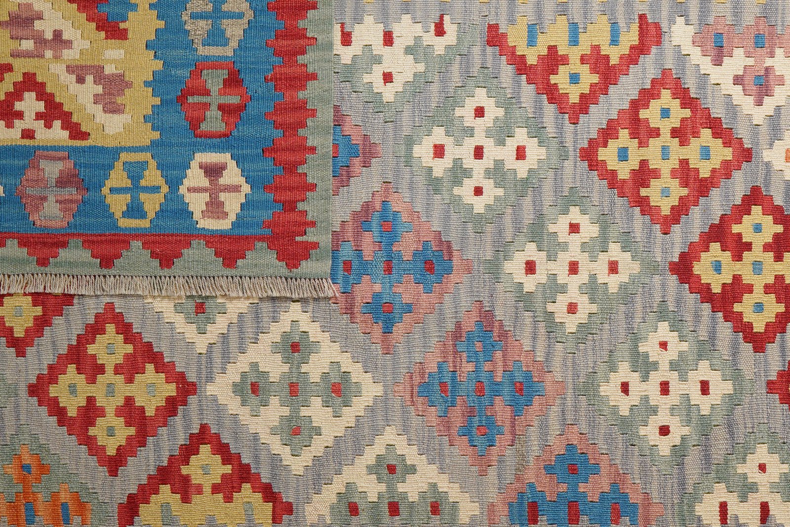 Kelim Gashgai — Handmade, 199x293 cm, Grey, 100% Virgin Wool | View 6