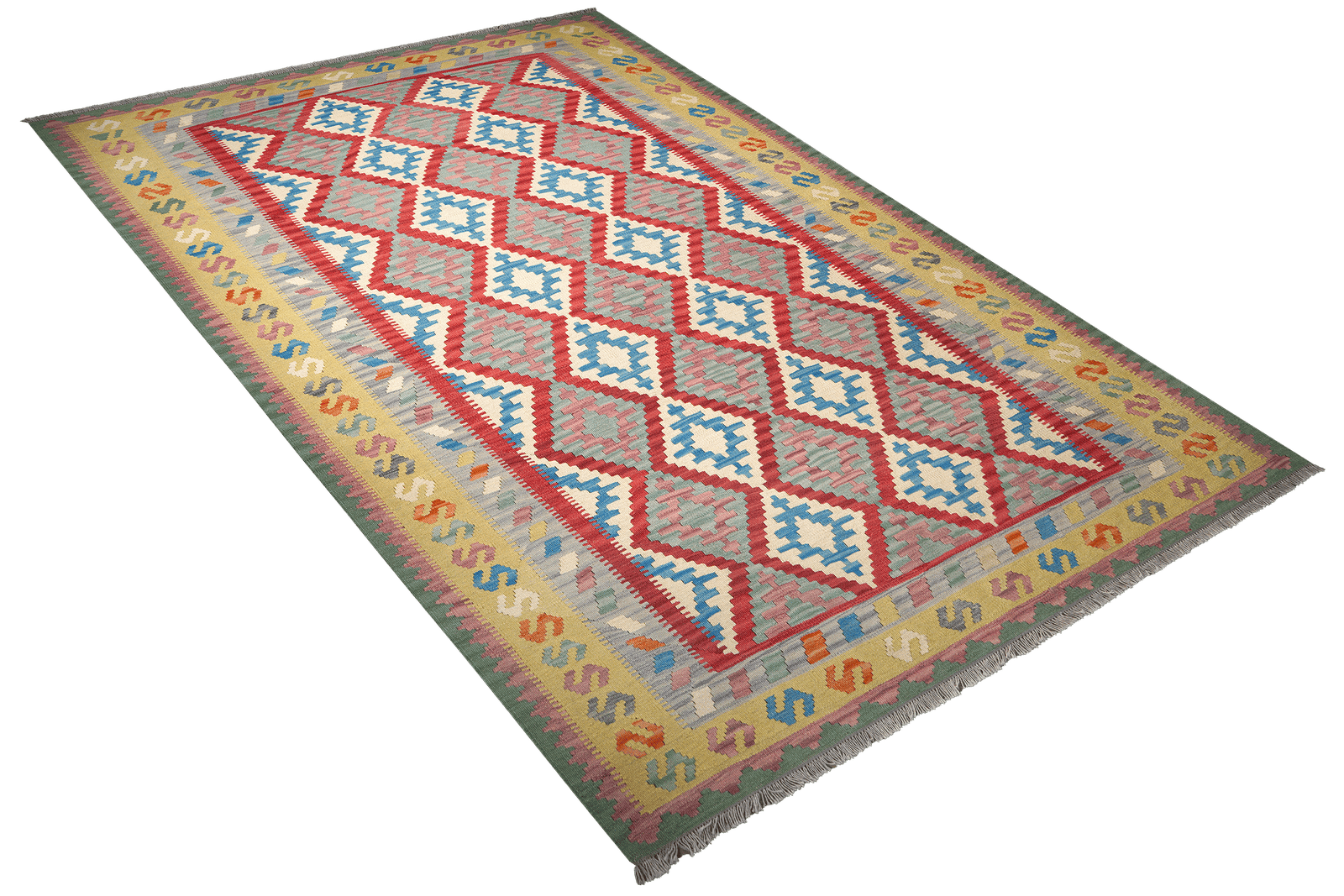 Kelim Gashgai — Handmade, 211x305 cm, Red, 100% Virgin Wool | View 4
