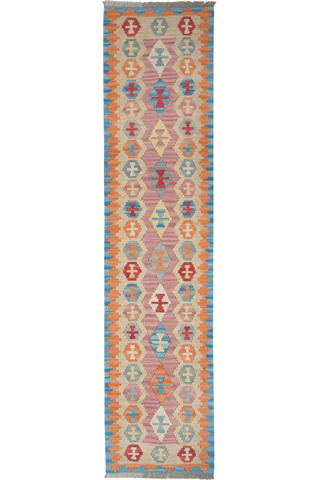 Kelim Gashgai — Handmade, 60x260 cm, Pink, 100% Virgin Wool | Main view