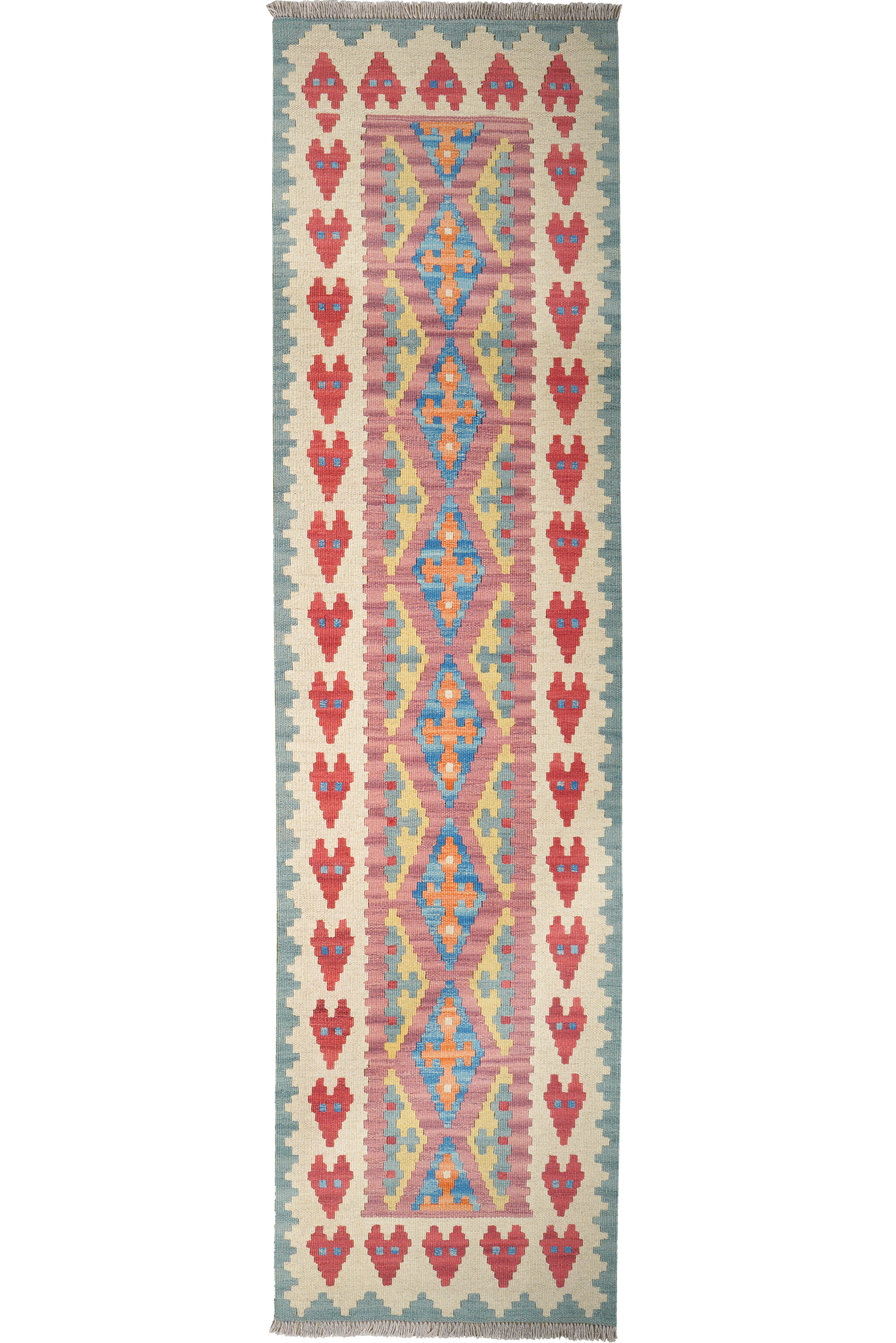 Kelim Gashgai — Handgefertigt, 245x63 cm, Beige, 100% Virgin Wool | Main view