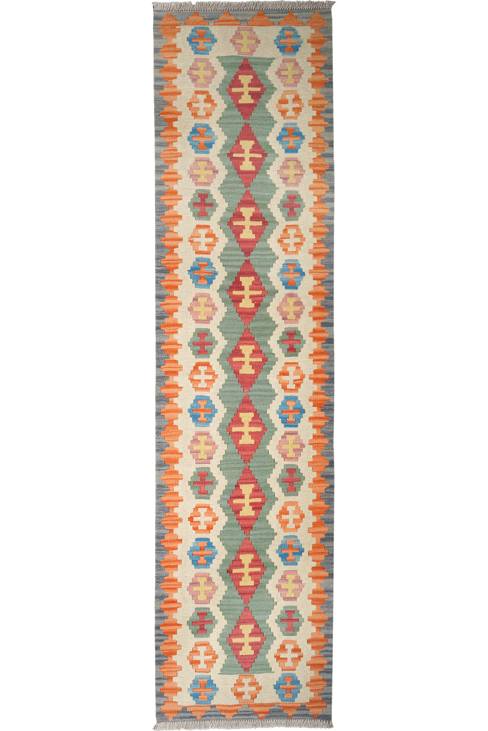 Kelim Gashgai — Handgefertigt, 249x61 cm, Beige, 100% Virgin Wool | Main view