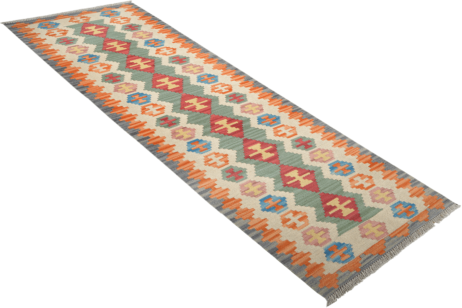 Kelim Gashgai — Handmade, 61x249 cm, Green, 100% Virgin Wool | View 4