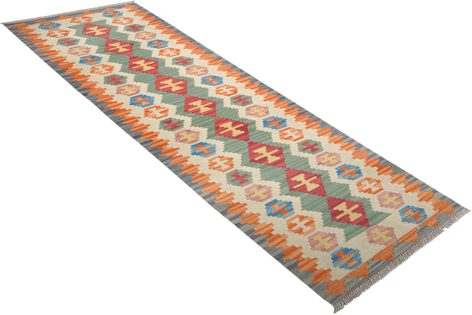 Kelim Gashgai — Handgefertigt, 249x61 cm, Beige, 100% Virgin Wool | View 5