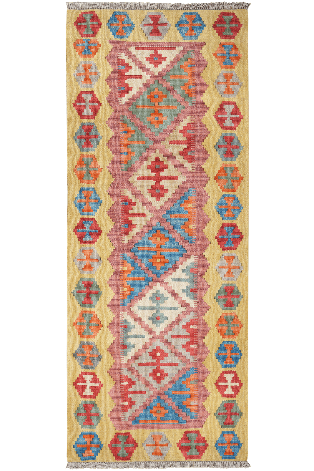 Kelim Gashgai — Handmade, 82x203 cm, Pink, 100% Virgin Wool | Main view