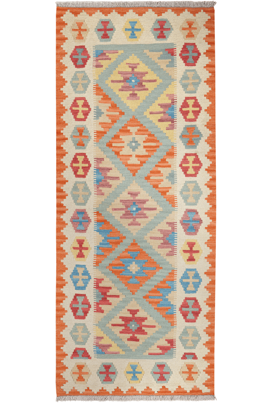 Kelim Gashgai — Handmade, 83x200 cm, Green, 100% Virgin Wool | Main view