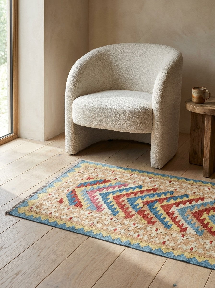 Kelim Gashgai — Handmade, 85x195 cm, Multicolor, 100% Virgin Wool | Detail view