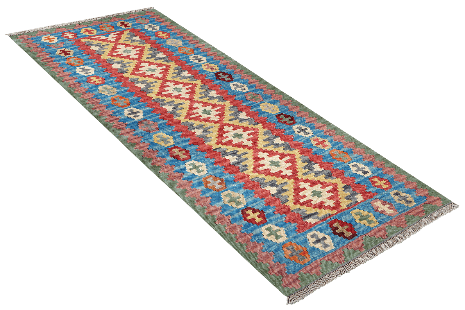 Kelim Gashgai — Handmade, 87x197 cm, Red, 100% Virgin Wool | View 4