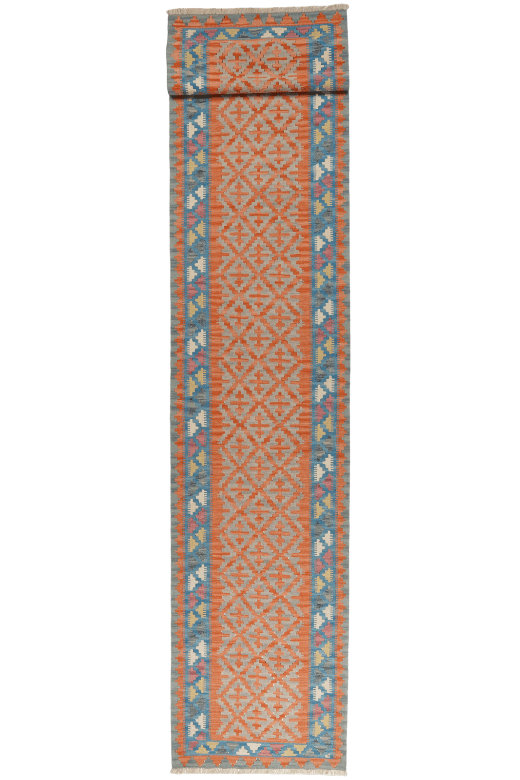 Kelim Gashgai — Handmade, 86x418 cm, Orange, 100% Virgin Wool | Main view