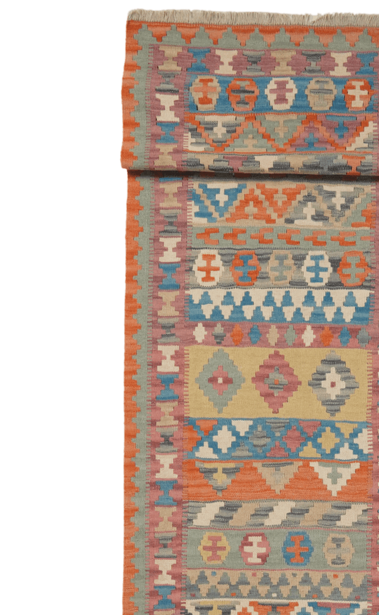 Kelim Gashgai — Handmade, 85x421 cm, Multicolor, 100% Virgin Wool | View 3