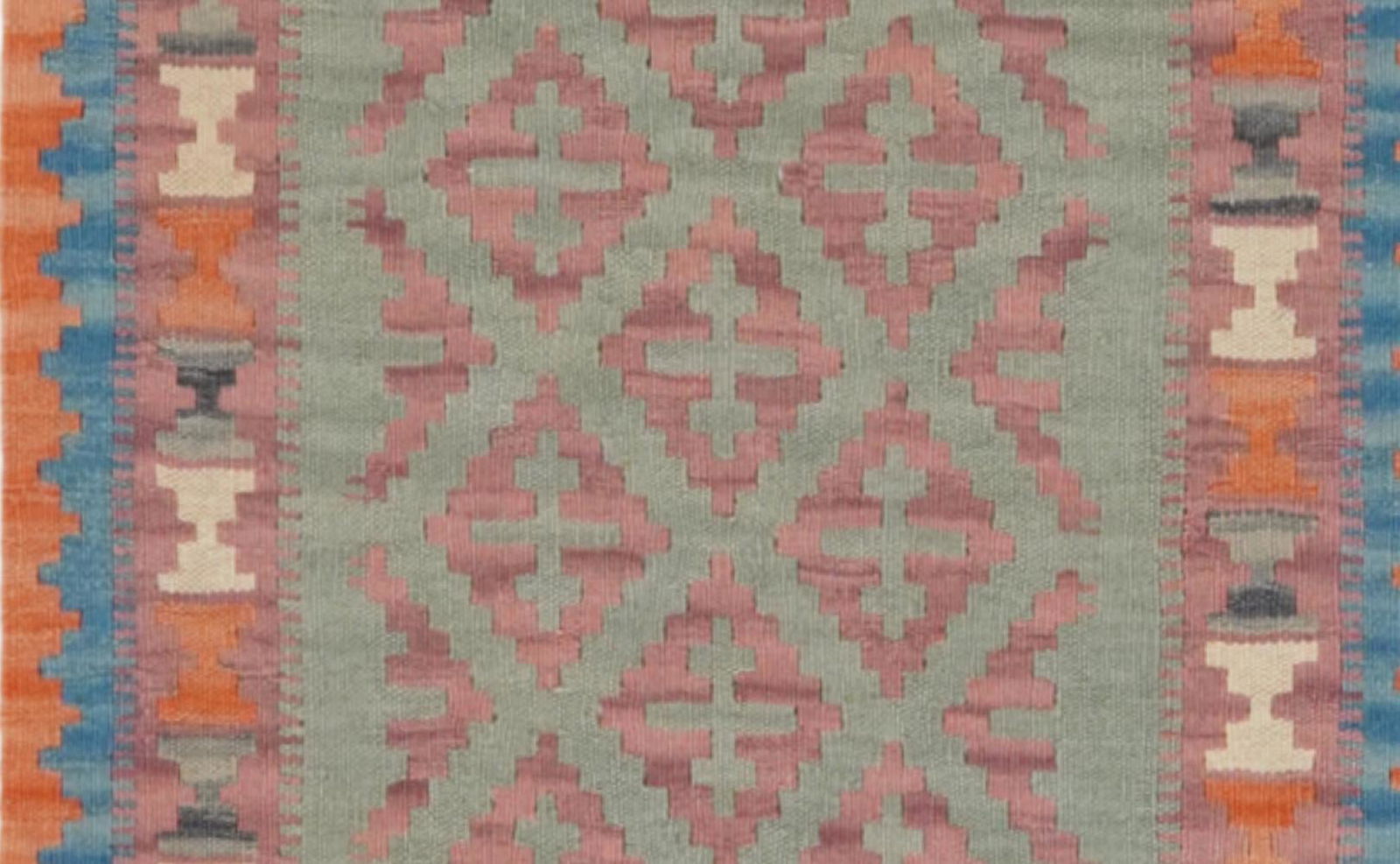 Kelim Gashgai — Handgefertigt, 415x85 cm, Rosa, 100% Virgin Wool | View 5