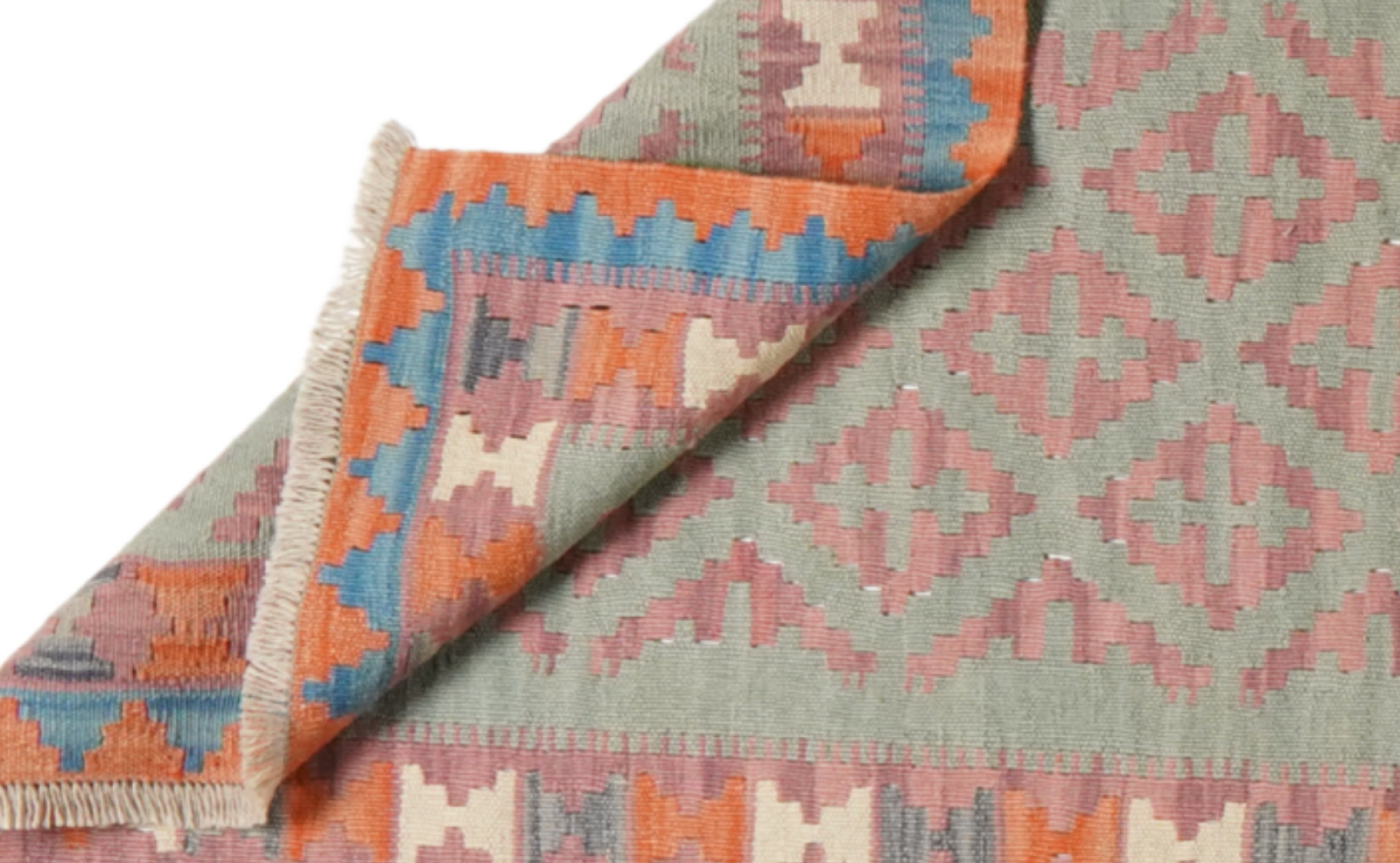 Kelim Gashgai — Handgefertigt, 415x85 cm, Rosa, 100% Virgin Wool | View 6