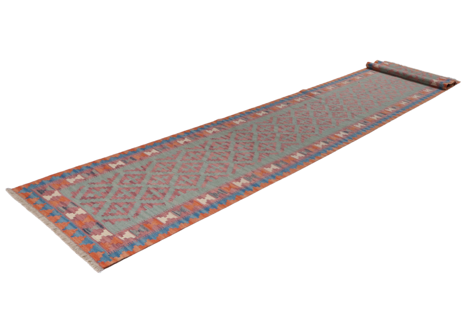 Kelim Gashgai — Handgefertigt, 415x85 cm, Rosa, 100% Virgin Wool | View 7